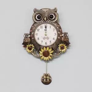 인테리어벽시계 해바라기부엉이-추 골드 무소음 벽걸이 벽시계