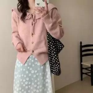 [JED] 니트 금장 루즈핏 아우터 스타일 간절기 단추 포인트 가디건 망토 여성