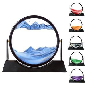 ZD DZY 풍경 픽처 샌드 데코 아트 프레임으로 무빙 휴식 리퀴드 데스크톱 퀵샌드 3D 블루 흐르는 디스플레이가 데코 심해 모래 오피스 모션