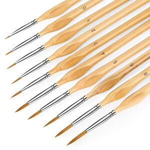 미니어처 페인트 공예품 우드 수채화 오일 브러시 소형 세부 페인트 얼굴 브러시 아크릴 피규어 모델 숫자별 미술용 10PC 세트