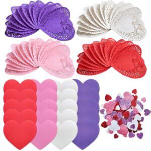 뮤판유 200개 세트 도일리 하트 스티커 발렌타인데이 20개 4가지 스크랩북 DIY 선물 용품 2봉지 공예 색상 발렌타인 100개