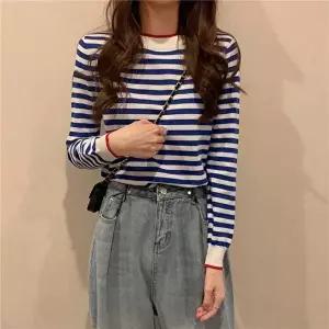 단가라긴팔 F59624 2컬러 줄무늬 니트긴팔티 간절기 니트티