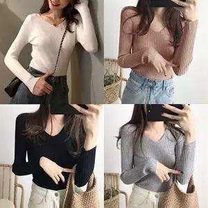 무지티 골지 브이넥티셔츠 OD-200968