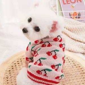 강아지니트 강아지핑크색패션 부드러운 체리패턴강아지옷코디