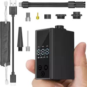 게이지가 있는 미니 자전거 펌프 120 PSI 전기 충전식 에어 휴대용 프레스타 및 슈레이더 밸브가 오토 스톱