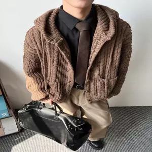 니트 가을 빈티지 카디건 꽈배기 단추 커플 남자집업가디건 후드 ible3