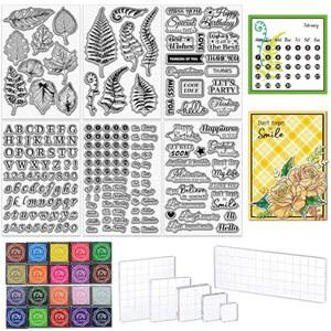 카드 제작을 위한 TWINKLEMON 6장 클리어 스탬프 20장, 잉크 패드 6장, 아크릴 스탬프 블록 실리콘 스탬프 20장, 축복 인사말 포함, DIY 스크랩북 저널 제작을 위한 편지 날짜 스탬프 제공