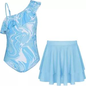 그레이스 카린 걸스 원피스 수영복 메쉬 스커트 6-14Y