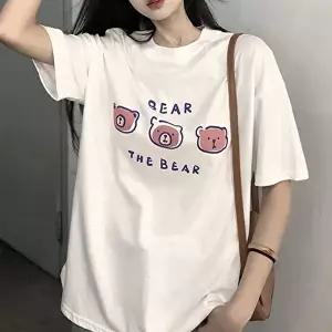 프린트티셔츠 귀여운 곰돌이 캐릭터 반팔티 캐주얼 데일리티셔츠