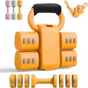 2-in-1 조절식 덤벨 케틀벨 세트 4단계 무게 퀵 체인지(2.2 3.3 4.4 5.5파운드) 여성 홈 체육관 운동