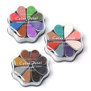 24가지 색상의 핑거 잉크 패드, 세탁 가능한 공예 잉크 스탬프 패드, 패브릭용 꽃잎 모양 고무 스탬프 파트너, 카드 제작, 스크랩북, 페인팅 DIY, 3팩(1034~1036)