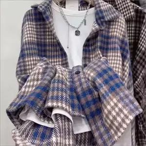 모직셔츠 체크셔츠 여성 기모 모직 남방 오버핏 겨울셔츠 3색