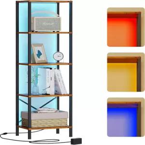 JARHETUN 5단 책장 LED 조명이 있는 높고 좁은 철골이 사무용 가구 거실용 디스플레이 수납 선반 침실 서재