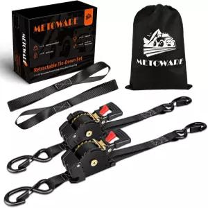 METOWARE 리트랙터블 래칫 스트랩(2팩) - 1인치 x 10피트(1500파운드 파손 강도) 트럭 트레일러 카고 밴