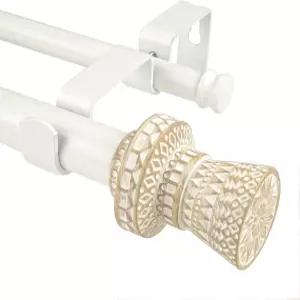 스카이플러스 리빙 모던 보호 스타일 커튼봉 세트 원형 조각된 피니얼 36-72인치 표준 더블 화이트