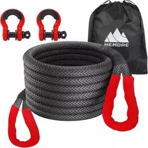 헴드레 1인치 x 30인치 키네틱 리커버리 로프 56 000파운드(D-링 섀클 2개 포함) 헤비 듀티 오프로드 키트