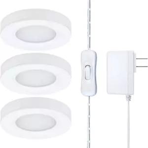 3개의 따뜻한 흰색 3000K LED 퍽 조명 켜기/끄기 스위치 및 플러그인이 포함된 캐비닛 키트 아래의