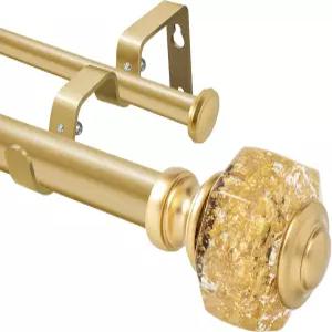1인치 모던 골드 더블 커튼봉 세트 - 팔각형 크리스탈 피니얼이 있는 28~48인치 창문용 텐션봉 BHSRODS