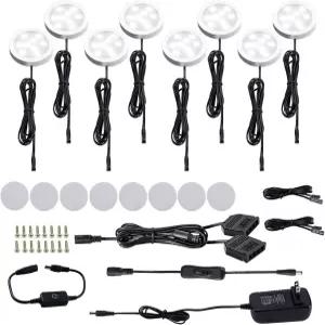 캐비닛 조명에서 액센트 디스플레이를 위한 터치 디밍 스위치가 장착된 아래 AIBO LED 퍽 조명 키트(8개의