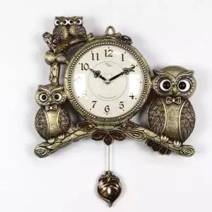 동도금 무소음 인테리어 길부엉이가족 부엉이 벽시계