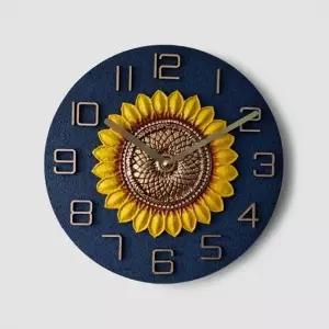블루 무소음 거실 벽시계 해바라기 인테리어 무타공