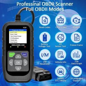 V119 OBD2 스캐너 전압  USB 전원을 갖춘 차량 진단 도구 EOBD/CAN 코드 읽기/