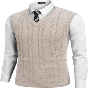 COOFANDY 남성 스웨터 조끼 V 넥 슬림 핏 캐주얼 민소매 트위스트 니트 풀오버