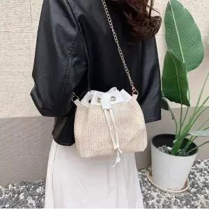 왕골 미니 크로스백 라탄 버킷백 가방 복조리 체인