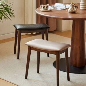 원목 가죽 소파스툴 미니 침실 의자 사각 낮은 인테리어 화장대