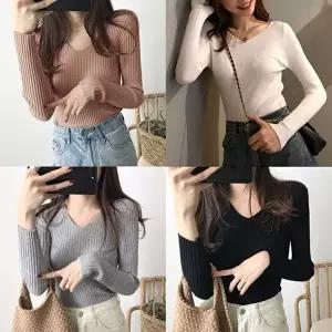 무지티 여자 골지브이넥티셔츠 기본 골지티 브이넥티 4컬러