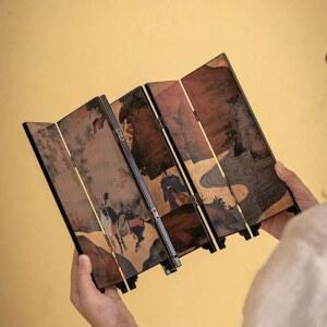 접이식 미니 병풍 테이블 장식품 양면 빈티지 중국풍 다실 소품