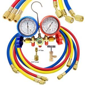 냉매 매니폴드 게이지 세트 에어컨 진단 도구 후크 호스 충전 R410A R22 R134A