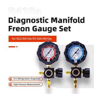 R410a 진단 매니폴드 프레온 게이지 세트(사이트 글래스 포함) G1/4 R22/R410A/R134A용 고압 A/C 냉동 도구