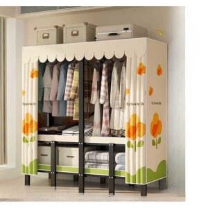 간이 옷장 간편한 옷정리 작은 행거 건조대 붙박 130CM폭 럭셔리베 덮개형