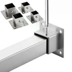 1/2 세트 플랜지 베이스 스테인레스 스틸 사각 튜브 커넥터 외경. 25/30/35mm 엘보 코너 조인트 펜스 레일