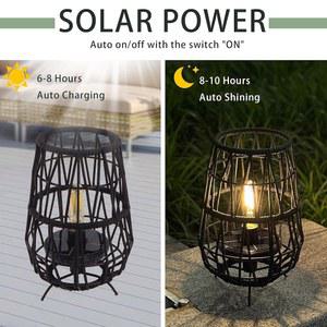 트리록스 야외 방수 테이블 램프 로프 라탄 랜턴 태양광 블랙 데크 조명 2종 세트와 올리펜