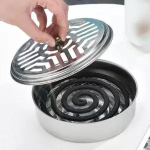 뚜껑형 스텐 모기향 거치대 모깃불 피우는 케이스 통