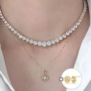 베라토 18K 다이아몬드컷 M목걸이+귀걸이+20캐럿 테니스목걸이