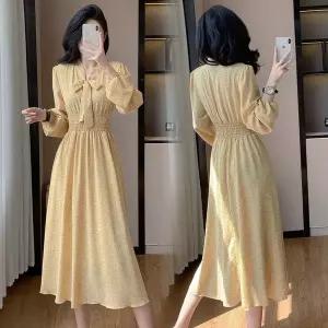 원피스 여자쉬폰원피스 쉬폰 플라워 봄가을 긴팔 부드러운 바람으로 날씬해 보이는핏 ible3