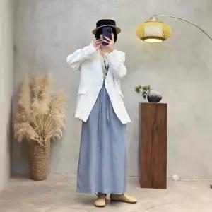 스커트 여친 롱 하계 빈티지 봄스커트 뒤트임 A라인 밴딩 기본 린넨 ible1