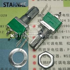 오디오 볼륨 밀폐형 전위차계 더블 수직 벤트 풋 6 핀 플라워 샤프트 길이 15mm 097 타입 RK097G A100K A10