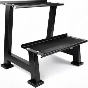 홈 체육관용 미끄럼 방지 패드 2단 웨이트 랙 케틀벨 스탠드 덤벨 및 랙이 포함된 AUXHDK 보관