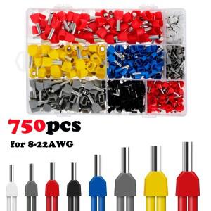 750개 트윈 와이어 엔드 페룰 세트 0.5-10 mm² 더블 모음 케이블 (와이어용)