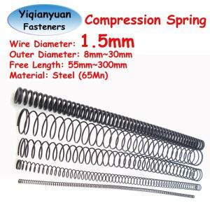 Yiqianyuan 65Mn 와이어 직경 1.5mm 원통형 코일 압축 스프링 초장형 로터 리턴 및 압력 해제
