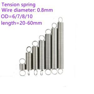 5개/몫 0.8mm 스테인레스 스틸 인장 스프링 연장 외경 6mm/7mm/8mm/10mm 길이 10-50mm