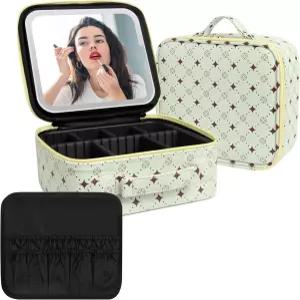 여행용 메이크업 가방 360° 회전 LED 미러 방수 화장품 정리함 휴대용 케이스 여성용 선물 소녀
