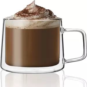 CNGLASS 이중벽 유리 커피 머그잔 손잡이가 달린 15온스(1팩) 단열 라떼용 투명 에스프레소 컵 카푸치노