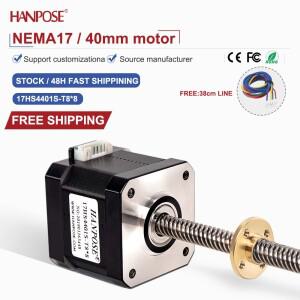 1PCS NEMA17 출력 스크류 스테퍼 모터 17HS4401S-T8x8 1.5A 100-400mm 사다리꼴 나사 스레드 2상 4선