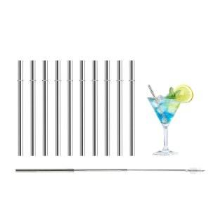 [미국배송] 10팩 4.64인치 스테인리스 스틸 짧은 빨대 - 칵테일 컵 주스 박스에 재사용 가능한 금속 음용 빨대 청소 브러시 1개 포함