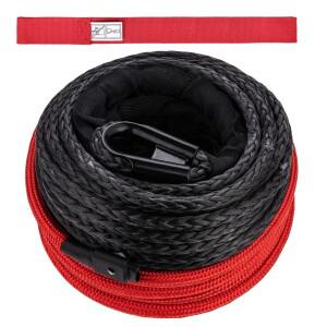 11mm x 25m 25500LBs ATV UTV SUV 트럭용 보호 슬리브 및 안전 풀 스트랩 합성 윈치 로프 케이블(검은색)